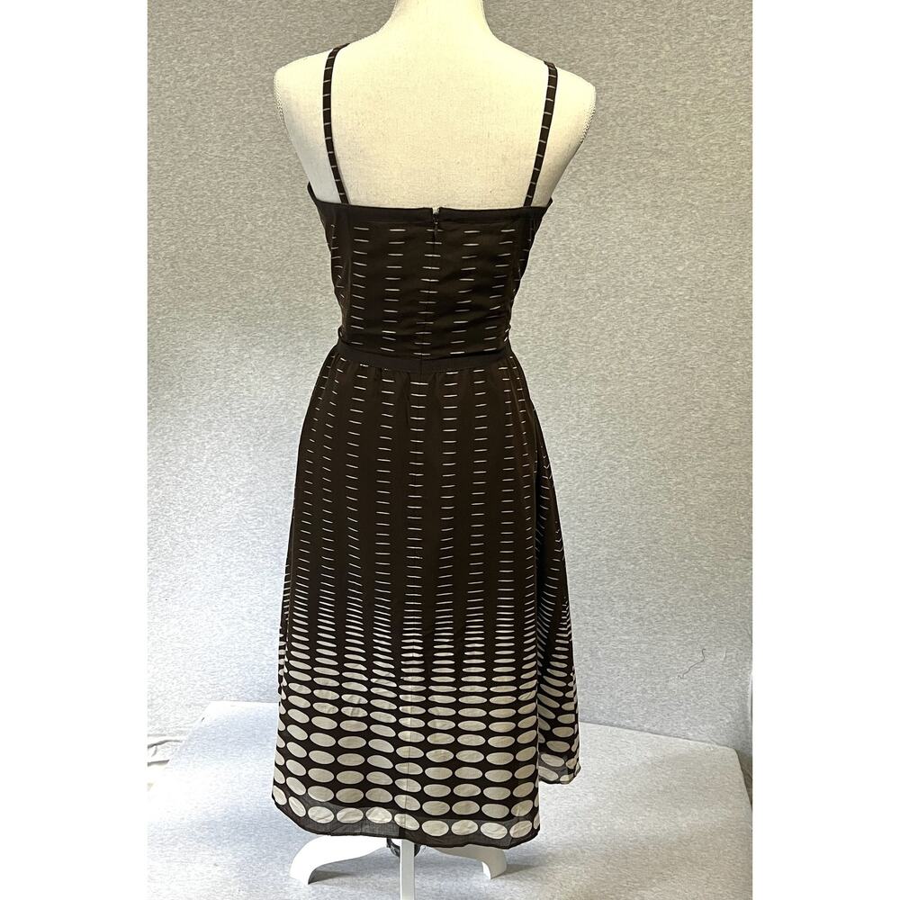 Vintage Kenneth Cole Dress Womens M Brown Dot Silk Blend Straps Strapless Flare - Picture 4 of 16
